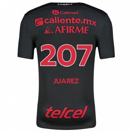 Kandiny Niño Camiseta José Juárez #207 Negro Rojo 1ª Equipación 2024/25 La Camisa