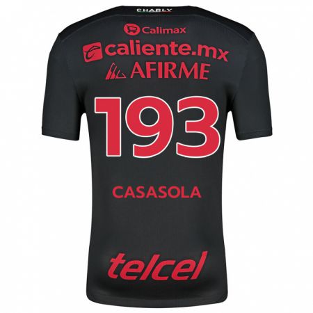 Kandiny Niño Camiseta Axel Casasola #193 Negro Rojo 1ª Equipación 2024/25 La Camisa