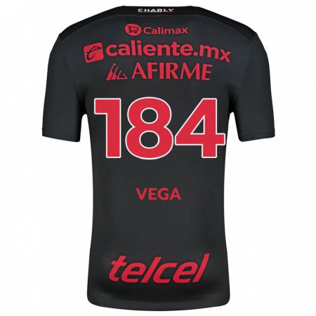 Kandiny Niño Camiseta Daniel Vega #184 Negro Rojo 1ª Equipación 2024/25 La Camisa