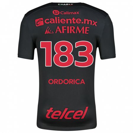 Kandiny Niño Camiseta Brandon Ordorica #183 Negro Rojo 1ª Equipación 2024/25 La Camisa