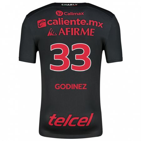 Kandiny Niño Camiseta Rodrigo Godínez #33 Negro Rojo 1ª Equipación 2024/25 La Camisa