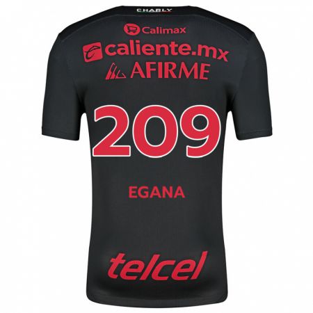 Kandiny Niño Camiseta Arath Egaña #209 Negro Rojo 1ª Equipación 2024/25 La Camisa