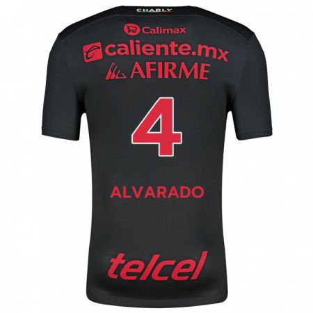 Kandiny Niño Camiseta Mónica Alvarado #4 Negro Rojo 1ª Equipación 2024/25 La Camisa