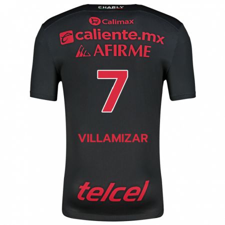 Kandiny Niño Camiseta Paola Villamizar #7 Negro Rojo 1ª Equipación 2024/25 La Camisa