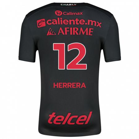 Kandiny Niño Camiseta Melissa Herrera #12 Negro Rojo 1ª Equipación 2024/25 La Camisa