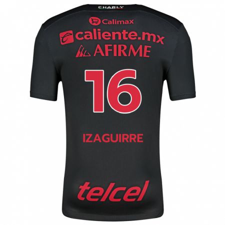 Kandiny Niño Camiseta Estefanía Izaguirre #16 Negro Rojo 1ª Equipación 2024/25 La Camisa