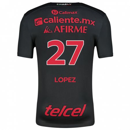 Kandiny Niño Camiseta Victoria López #27 Negro Rojo 1ª Equipación 2024/25 La Camisa