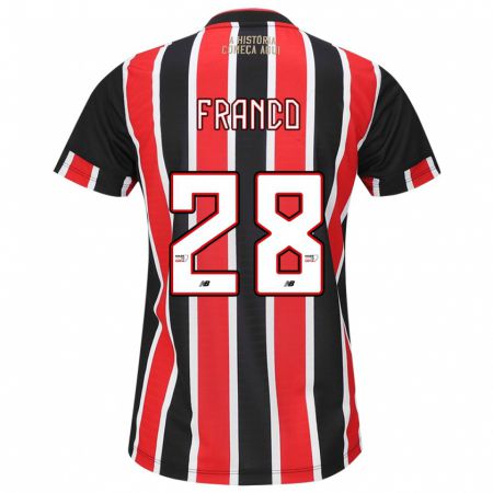 Kandiny Bambino Maglia Alan Franco #28 Nero Rosso Bianco Kit Gara Away 2024/25 Maglietta