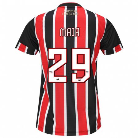 Kandiny Bambino Maglia Pablo Maia #29 Nero Rosso Bianco Kit Gara Away 2024/25 Maglietta