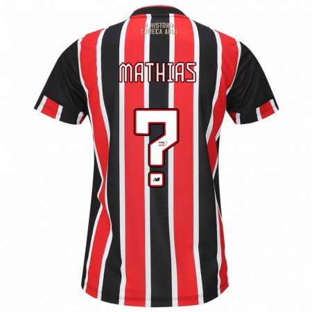 Kandiny Bambino Maglia Leandro Mathias #0 Nero Rosso Bianco Kit Gara Away 2024/25 Maglietta