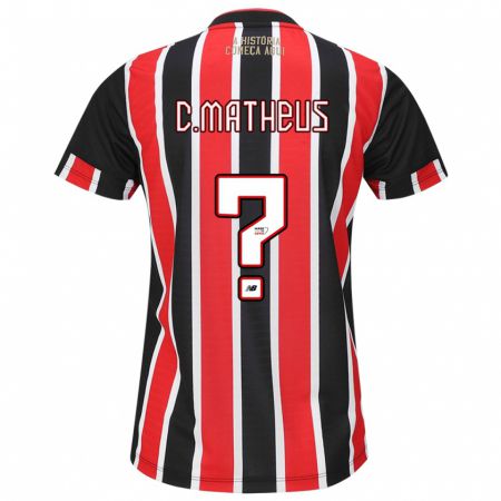 Kandiny Bambino Maglia Caio Matheus #0 Nero Rosso Bianco Kit Gara Away 2024/25 Maglietta