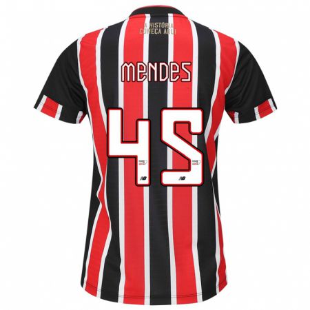 Kandiny Bambino Maglia Nathan Mendes #45 Nero Rosso Bianco Kit Gara Away 2024/25 Maglietta