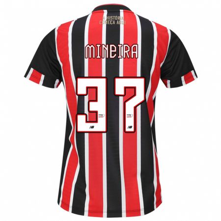 Kandiny Bambino Maglia Rafa Mineira #37 Nero Rosso Bianco Kit Gara Away 2024/25 Maglietta