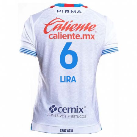 Kandiny Bambino Maglia Érik Lira #6 Bianco Blu Kit Gara Away 2024/25 Maglietta