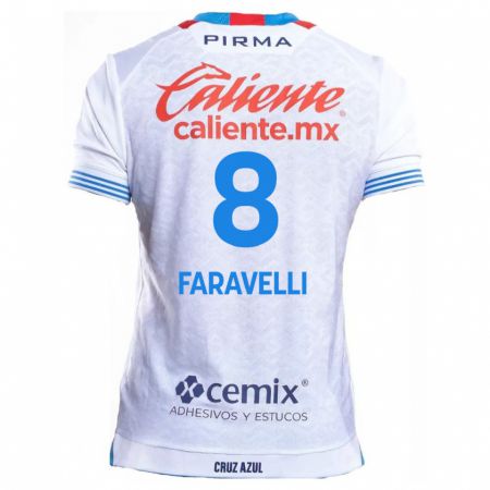 Kandiny Bambino Maglia Lorenzo Faravelli #8 Bianco Blu Kit Gara Away 2024/25 Maglietta