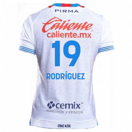 Kandiny Bambino Maglia Carlos Rodríguez #19 Bianco Blu Kit Gara Away 2024/25 Maglietta