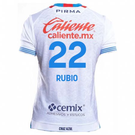 Kandiny Bambino Maglia Raymundo Rubio #22 Bianco Blu Kit Gara Away 2024/25 Maglietta