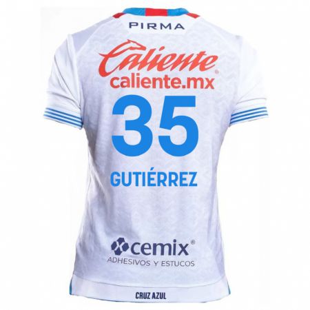 Kandiny Bambino Maglia Luis Gutiérrez #35 Bianco Blu Kit Gara Away 2024/25 Maglietta