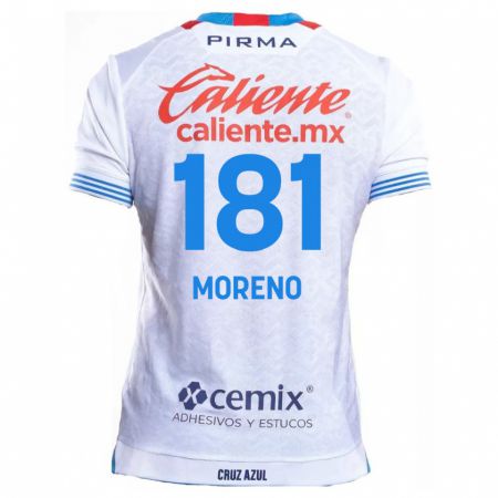 Kandiny Bambino Maglia Roberto Moreno #181 Bianco Blu Kit Gara Away 2024/25 Maglietta