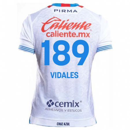 Kandiny Bambino Maglia Álvaro Vidales #189 Bianco Blu Kit Gara Away 2024/25 Maglietta