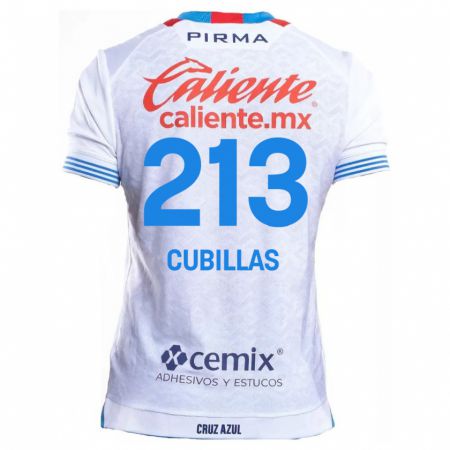 Kandiny Niño Camiseta Andre Cubillas #213 Blanco Azul 2ª Equipación 2024/25 La Camisa