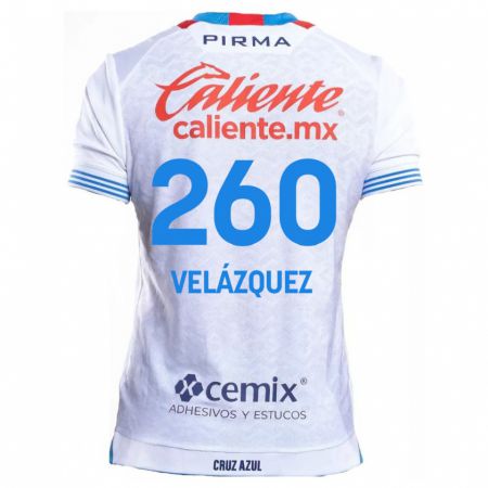 Kandiny Bambino Maglia Víctor Velázquez #260 Bianco Blu Kit Gara Away 2024/25 Maglietta