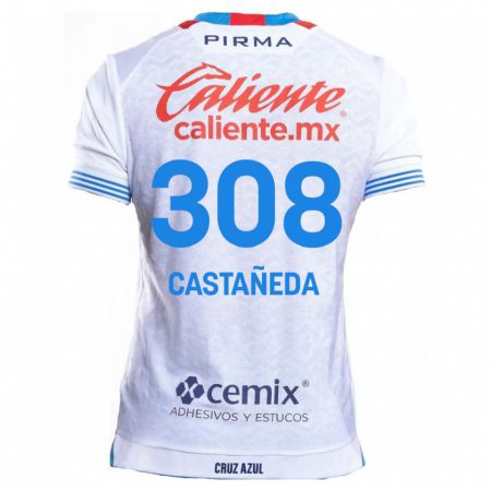 Kandiny Niño Camiseta Emiliano Castañeda #308 Blanco Azul 2ª Equipación 2024/25 La Camisa México