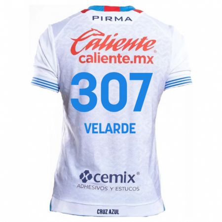 Kandiny Bambino Maglia Juan Velarde #307 Bianco Blu Kit Gara Away 2024/25 Maglietta