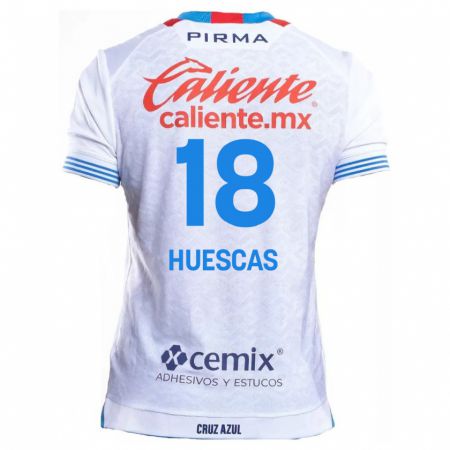 Kandiny Bambino Maglia Rodrigo Huescas #18 Bianco Blu Kit Gara Away 2024/25 Maglietta