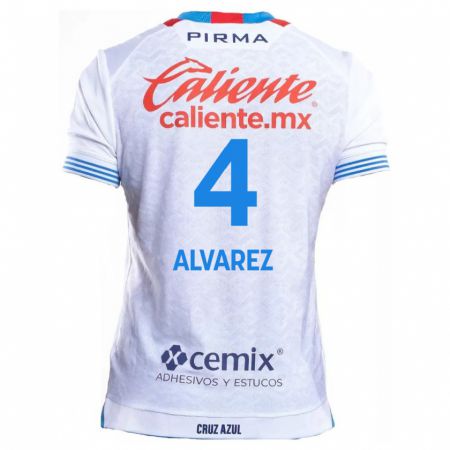 Kandiny Niño Camiseta Gabriela Alvarez #4 Blanco Azul 2ª Equipación 2024/25 La Camisa