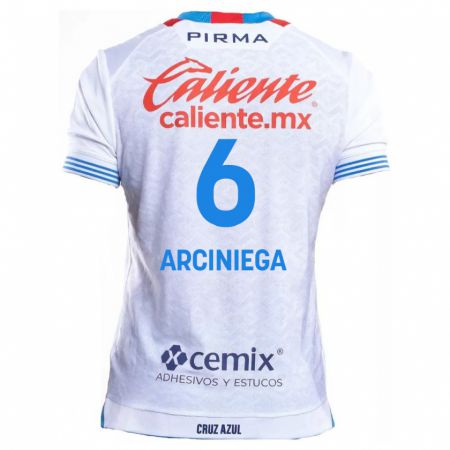 Kandiny Bambino Maglia Mirelle Arciniega #6 Bianco Blu Kit Gara Away 2024/25 Maglietta