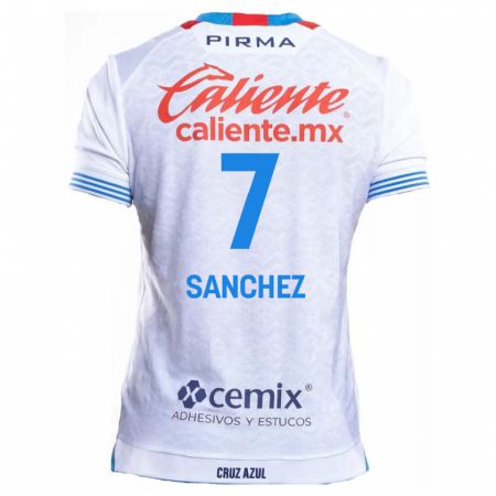 Kandiny Bambino Maglia Andrea Sanchez #7 Bianco Blu Kit Gara Away 2024/25 Maglietta