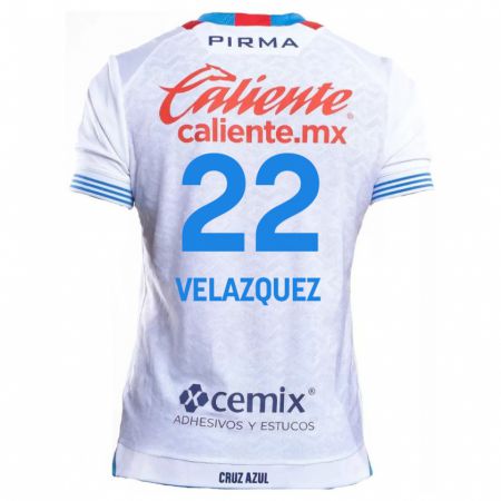 Kandiny Bambino Maglia Hireri Velazquez #22 Bianco Blu Kit Gara Away 2024/25 Maglietta