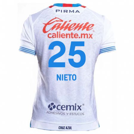 Kandiny Bambino Maglia Natsidieli Nieto #25 Bianco Blu Kit Gara Away 2024/25 Maglietta