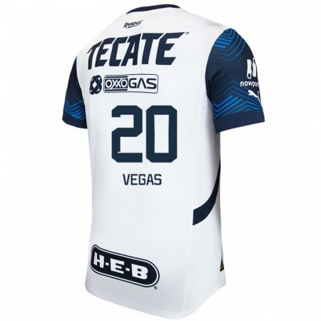 Kandiny Niño Camiseta Sebastián Vegas #20 Blanco Azul 2ª Equipación 2024/25 La Camisa México