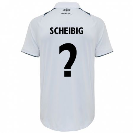 Kandiny Bambino Maglia Felipe Scheibig #0 Bianco Blu Kit Gara Away 2024/25 Maglietta