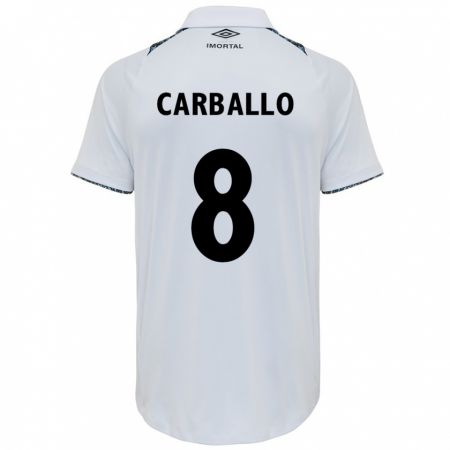 Kandiny Bambino Maglia Felipe Carballo #8 Bianco Blu Kit Gara Away 2024/25 Maglietta