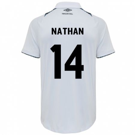 Kandiny Bambino Maglia Nathan #14 Bianco Blu Kit Gara Away 2024/25 Maglietta