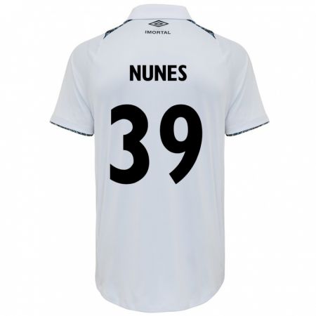 Kandiny Bambino Maglia Gustavo Nunes #39 Bianco Blu Kit Gara Away 2024/25 Maglietta