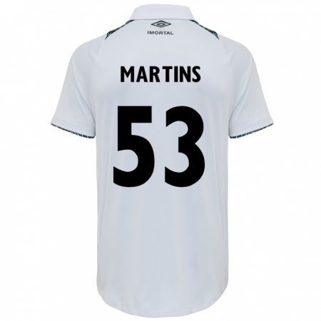 Kandiny Bambino Maglia Gustavo Martins #53 Bianco Blu Kit Gara Away 2024/25 Maglietta