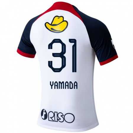 Kandiny Bambino Maglia Taiki Yamada #31 Bianco Blu Rosso Kit Gara Away 2024/25 Maglietta