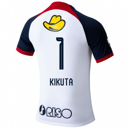 Kandiny Bambino Maglia Shuto Kikuta #1 Bianco Blu Rosso Kit Gara Away 2024/25 Maglietta