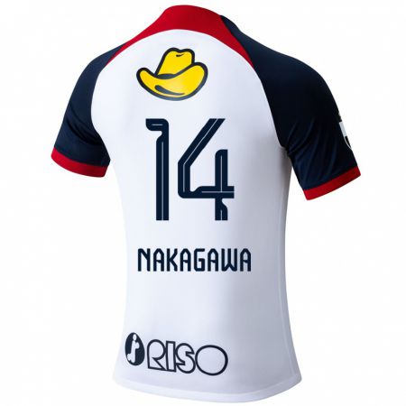 Kandiny Bambino Maglia Sora Nakagawa #14 Bianco Blu Rosso Kit Gara Away 2024/25 Maglietta