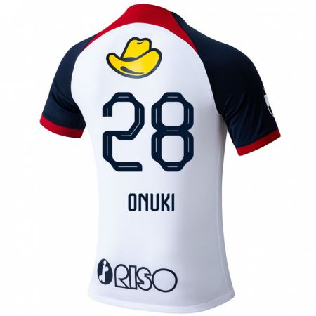 Kandiny Bambino Maglia Rui Onuki #28 Bianco Blu Rosso Kit Gara Away 2024/25 Maglietta