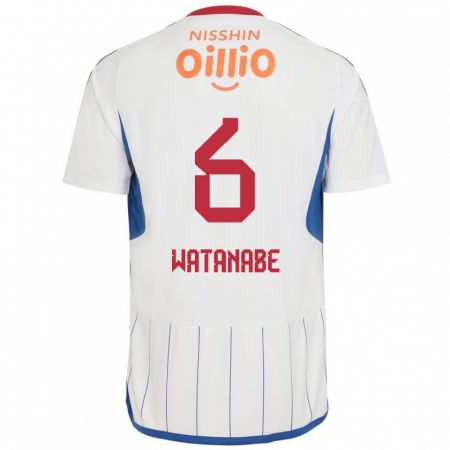 Kandiny Bambino Maglia Kota Watanabe #6 Bianco Blu Rosso Kit Gara Away 2024/25 Maglietta