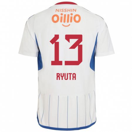 Kandiny Bambino Maglia Ryuta Koike #13 Bianco Blu Rosso Kit Gara Away 2024/25 Maglietta