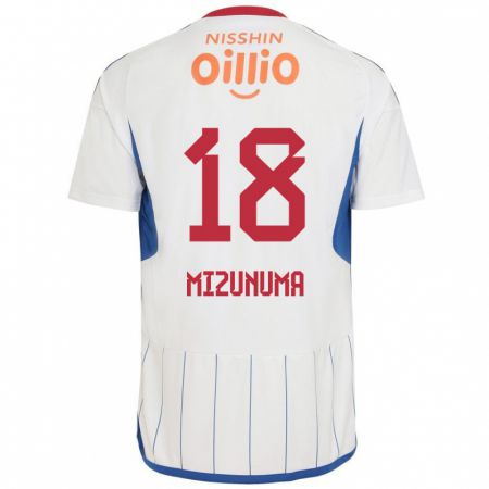 Kandiny Bambino Maglia Kota Mizunuma #18 Bianco Blu Rosso Kit Gara Away 2024/25 Maglietta