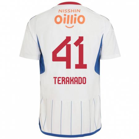 Kandiny Bambino Maglia Riku Terakado #41 Bianco Blu Rosso Kit Gara Away 2024/25 Maglietta