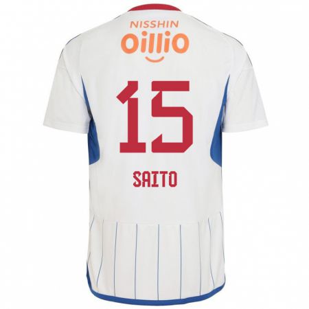 Kandiny Bambino Maglia Haru Saito #15 Bianco Blu Rosso Kit Gara Away 2024/25 Maglietta