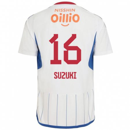 Kandiny Bambino Maglia Kai Suzuki #16 Bianco Blu Rosso Kit Gara Away 2024/25 Maglietta